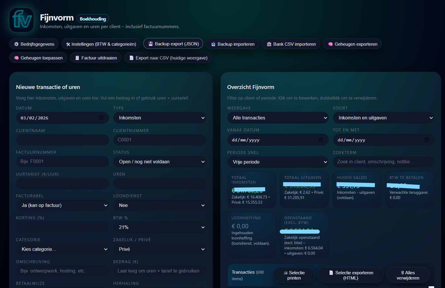 Website of dashboard voorbeeld
